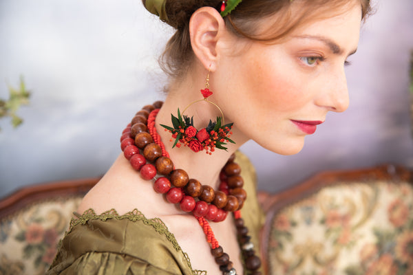 Red circle dangle earrings