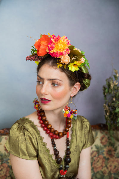 Colourful flower circle earrings