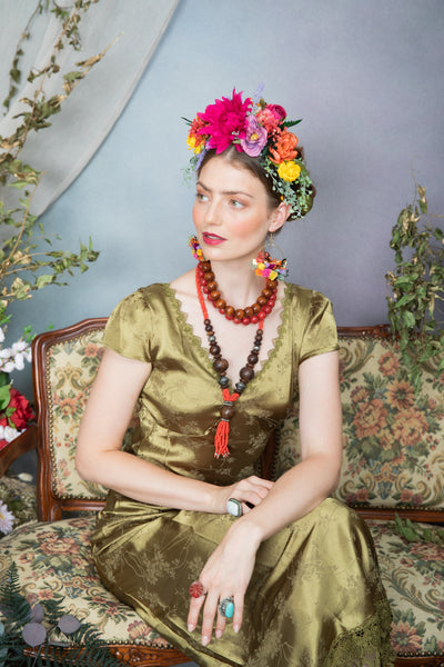 Fuchsia flower Frida Kahlo hair crown
