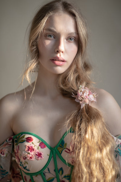 Romantic pink flower hair tie