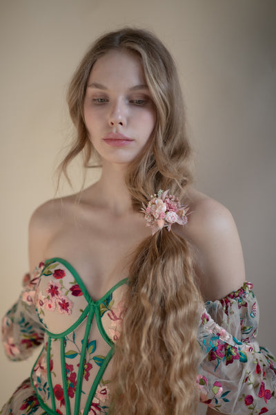 Romantic pink flower hair tie