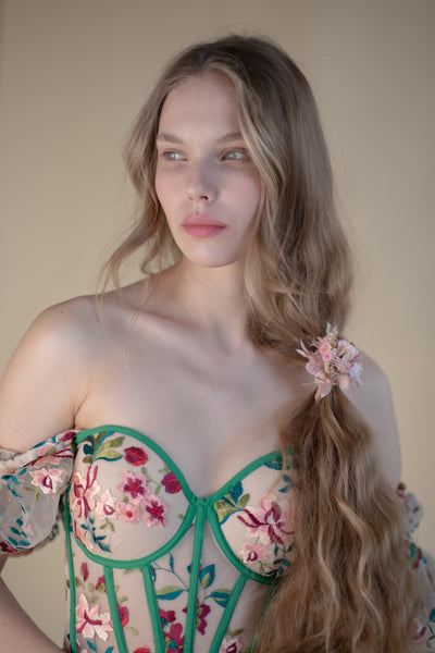 Romantic pink flower hair tie