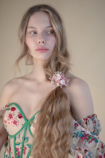 Romantic pink flower hair tie