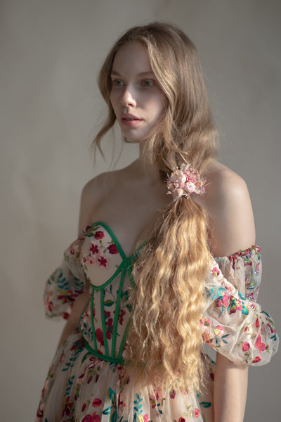 Romantic pink flower hair tie