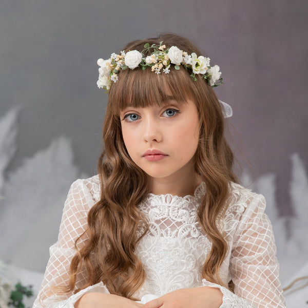 First communion flower crown with roses