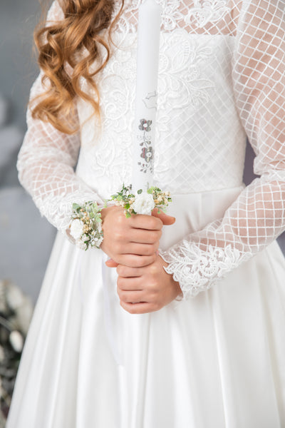 Holy communion flower set: hair crown, bracelet, candle decoration