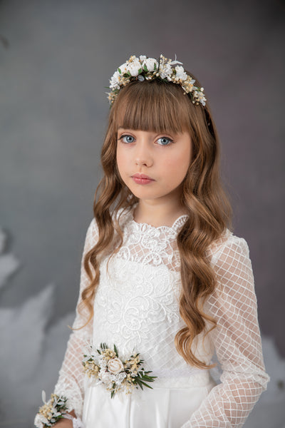 First holy communion set - crown, bracelet, belt, candle decoration