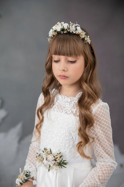 First holy communion set - crown, bracelet, belt, candle decoration