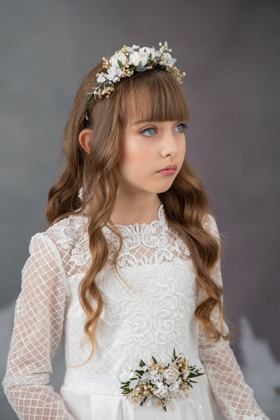 First holy communion set - crown, bracelet, belt, candle decoration