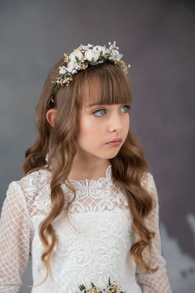 First holy communion set - crown, bracelet, belt, candle decoration