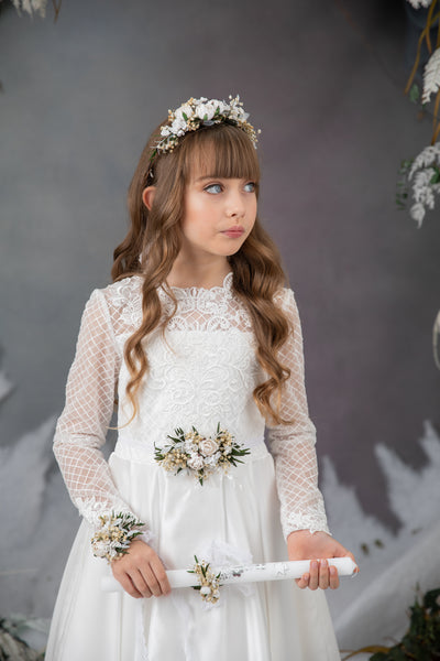 First holy communion set - crown, bracelet, belt, candle decoration