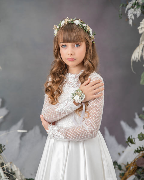 Holy communion flower set: hair crown, bracelet, candle decoration