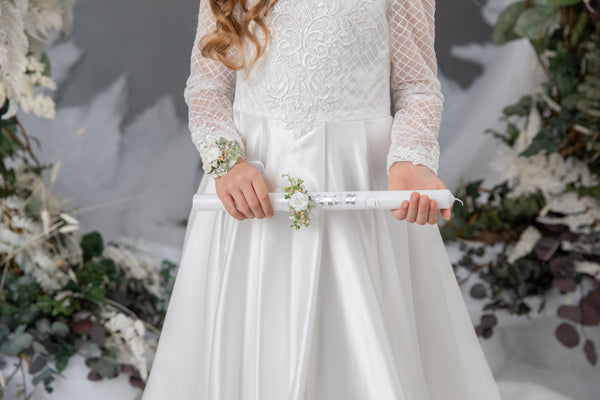 First holy communion set - crown, bracelet, belt, candle decoration