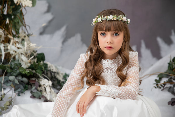 White communion hair wreath with roses
