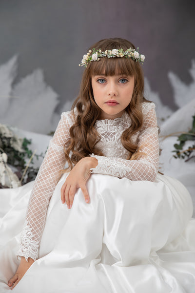 White communion hair wreath with roses