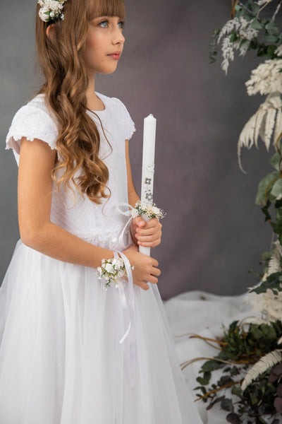 Holy communion flower set - headband, bracelet, candle decoration