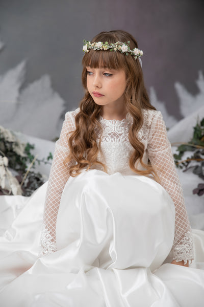 White communion hair wreath with roses