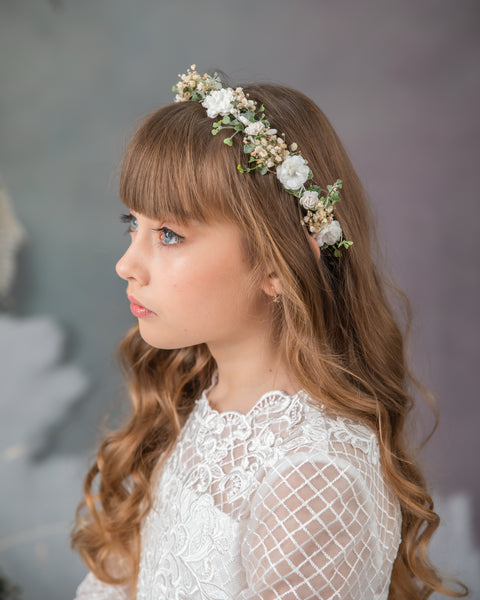 Holy communion flower set: hair crown, bracelet, candle decoration