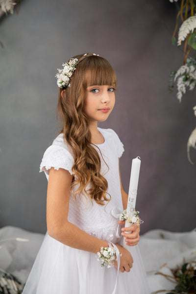 Holy communion flower set - headband, bracelet, candle decoration