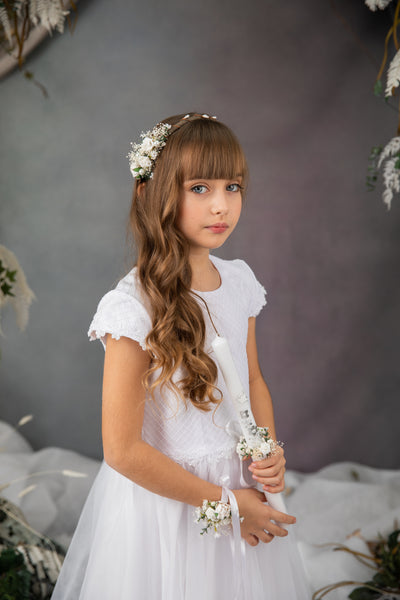 Holy communion flower set - headband, bracelet, candle decoration