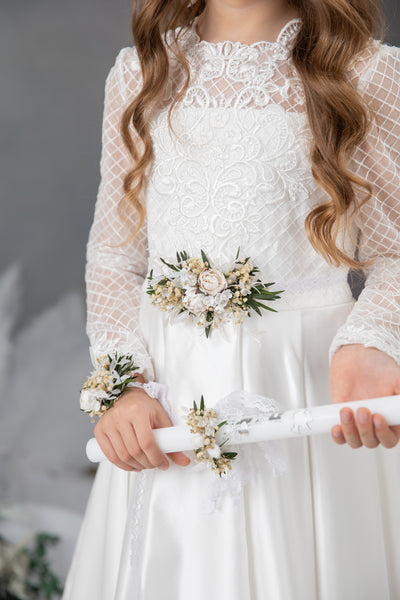 First holy communion set - crown, bracelet, belt, candle decoration
