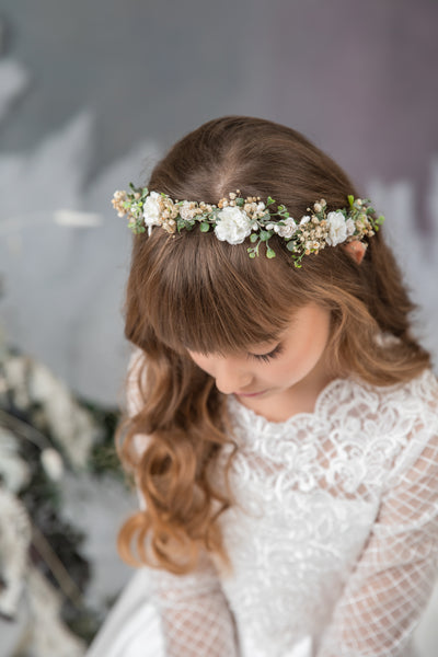 Holy communion flower set: hair crown, bracelet, candle decoration