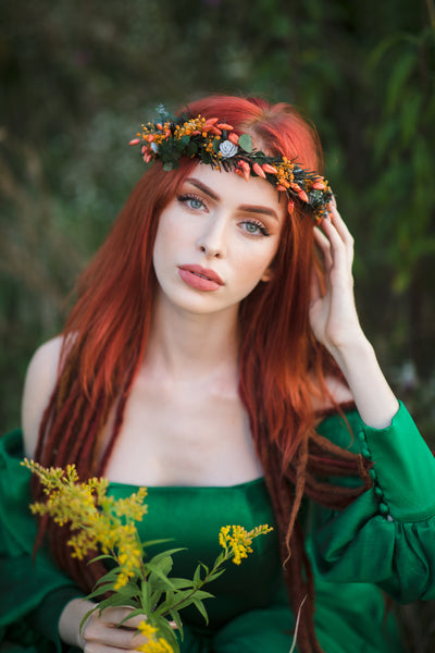 Burnt orange autumn flower wreath