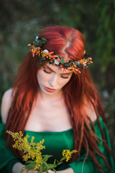 Burnt orange autumn flower wreath