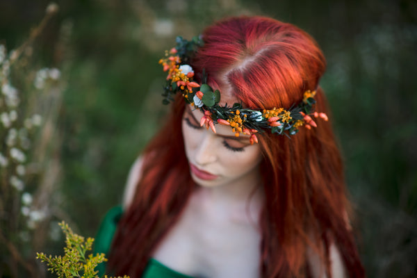 Burnt orange autumn flower wreath