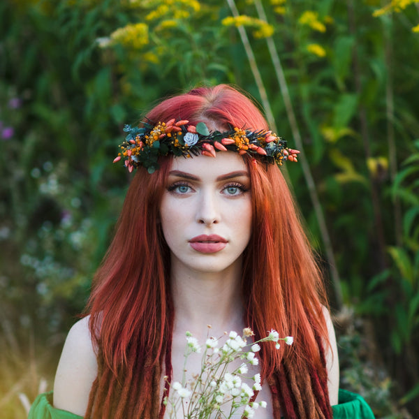 Burnt orange autumn flower wreath