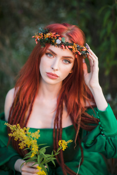 Burnt orange autumn flower wreath