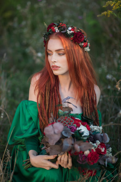 Red boho wedding hair crown