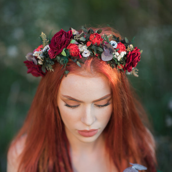 Red boho wedding hair crown