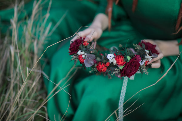 Red boho wedding hair crown