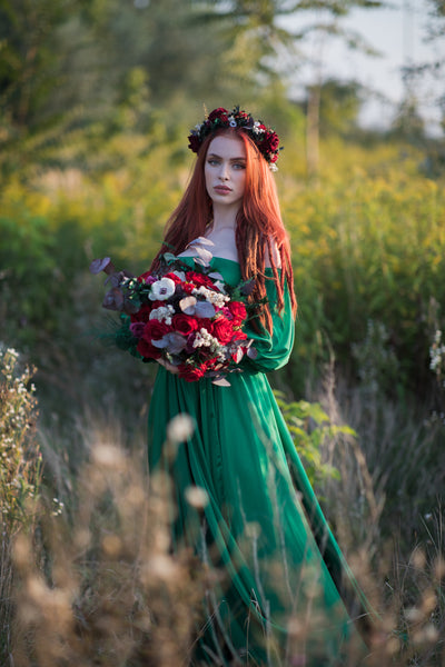 Red boho wedding hair crown