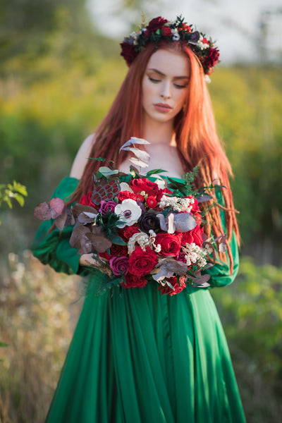 Red boho wedding hair crown