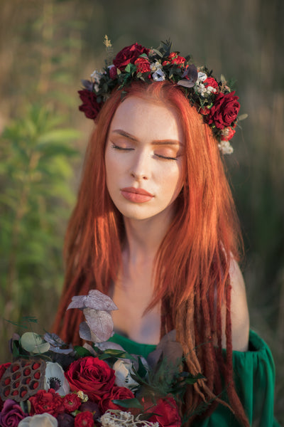 Red boho wedding hair crown