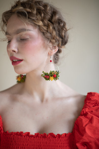 Summer yellow and red flower earrings