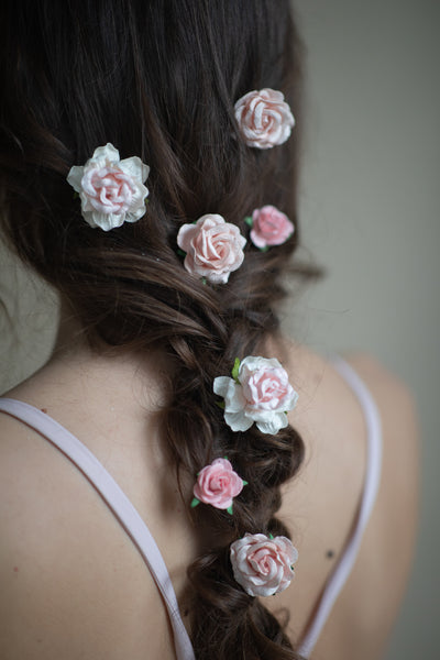 Pastel blush flower hairpins