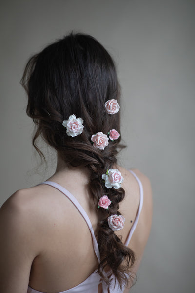 Pastel blush flower hairpins