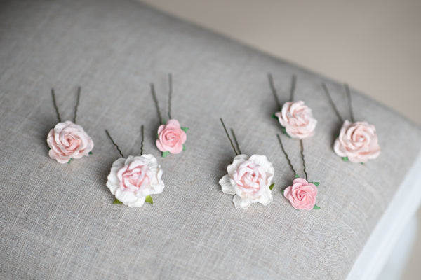 Pastel blush flower hairpins