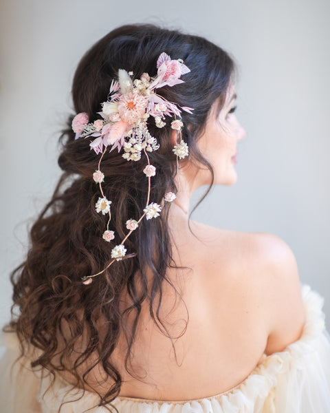 Romantic flower hair vine Blush bridal headpiece Pink wedding accessories Customisable Bride to be Bendable flower vine Fairytale wedding
