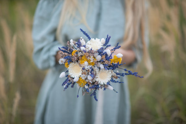 Natural lavender bridal bouquet Navy ivory ochre flower bouquet Wedding accessories Small bridal bouquet Preserved dried flowers Provence