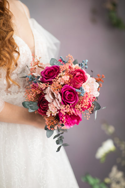 Magenta flower bridal bouquet