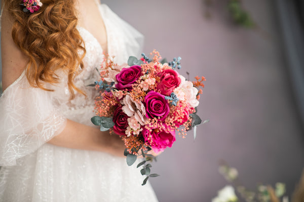 Magenta flower bridal bouquet