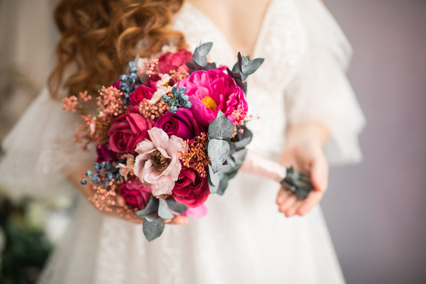 Magenta flower bridal bouquet