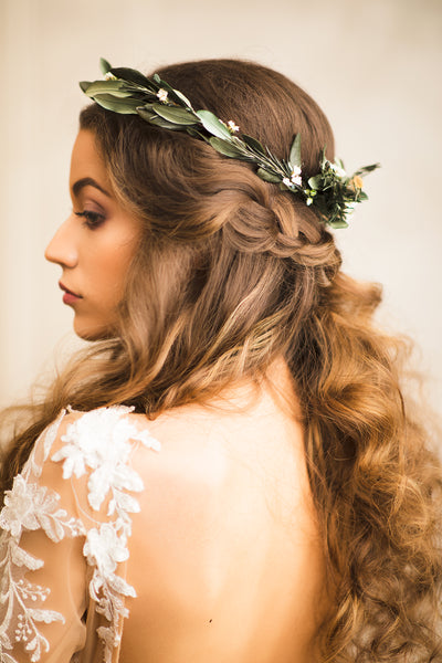 Greenery wedding set of hair comb and wreath 2021 wedding Rustic wedding hair crown Olive leaves wreath Customisable Magaela accessories