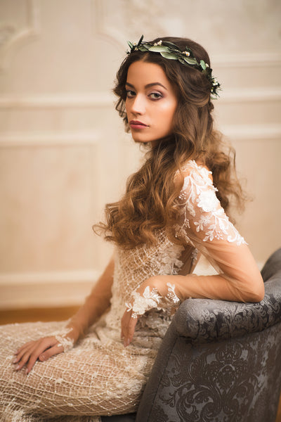 Greenery wedding set of hair comb and wreath 2021 wedding Rustic wedding hair crown Olive leaves wreath Customisable Magaela accessories