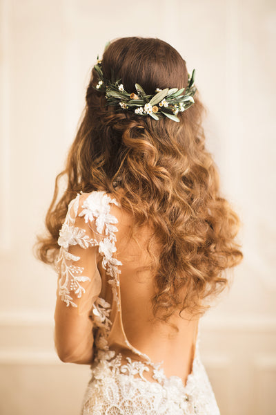 Greenery wedding set of hair comb and wreath 2021 wedding Rustic wedding hair crown Olive leaves wreath Customisable Magaela accessories