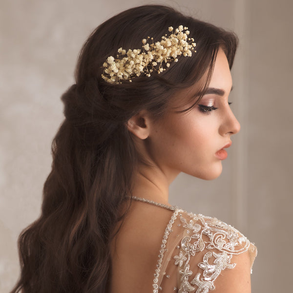 Ivory baby's breath wedding flower comb Beige bridal hair comb Decorative baby's breath comb Flower accessories Magaela Preserved flowers